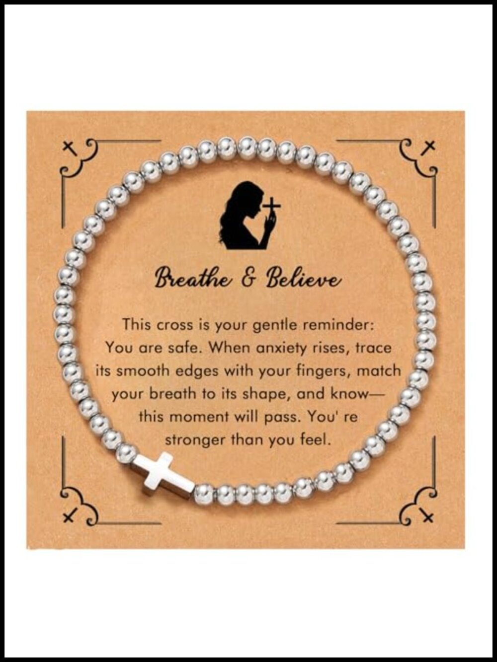 Stainless Steel Peaceful Faith Cross Charm Bracelet Relaxation Gift
